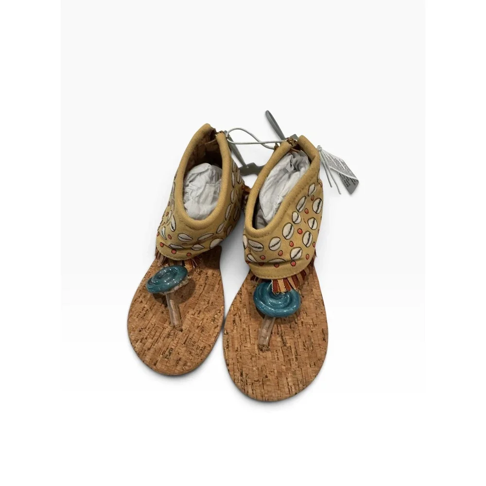 Disney Moana Kids Sandals Tan Shell Print Heart of Te Fiti Fringe US 11/12 NEW